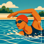 Der Hörspiel-Kritiker: Welche Hörspiele lohnt es anzuhören? Titelbild der Folge: Frau schwimmt - grafische Darstellung